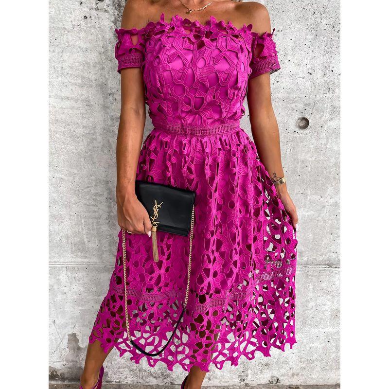 Lace European and American-Style off-Shoulder Casual Dress