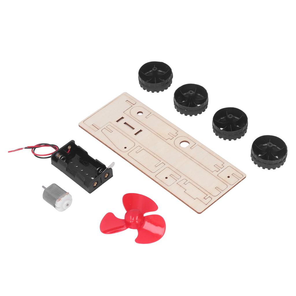 Wooden Electric Wind Car Model Fan Blade Motor Science Teaching Aids Educational Car Toy for Kids