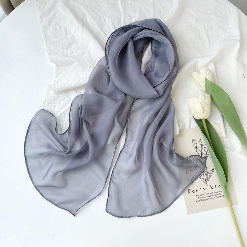 Summer solid color chiffon square scarf silk scarf women's neck sunscreen thin high-end simple plain shawl scarf