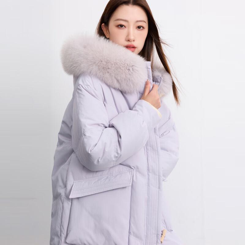 Doudoune longue Sancai pour femme grande taille avec col en fourrure de renard