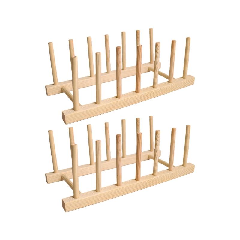 

2Pieces Natural Wood Dish Rack Dish Drainer For Cups Bowls And Cutlery Storage For Home Kitchen Organization Accessory 1