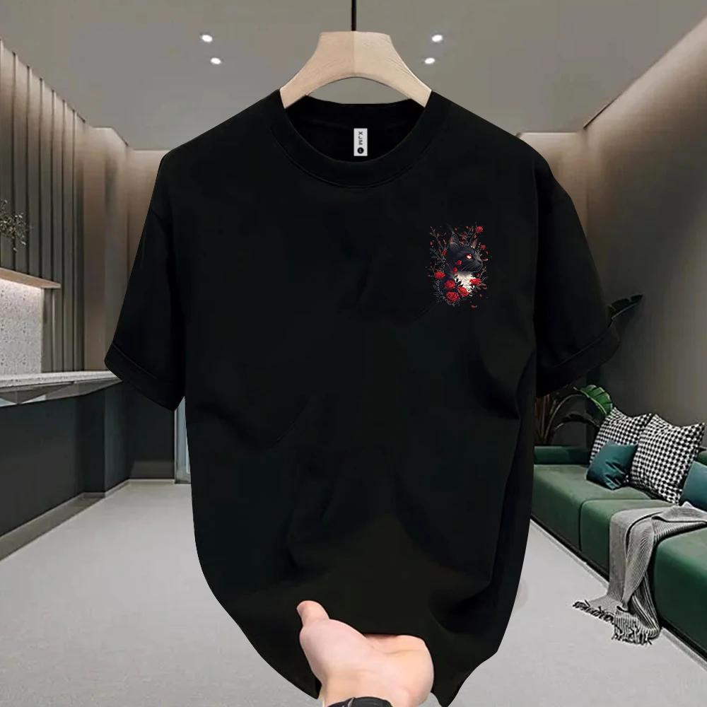 American Cat Summer Cotton Short-sleeved Cotton Printed Men's Summer Cotton Short-sleeved Cool Trendy Round Neck T-shirt