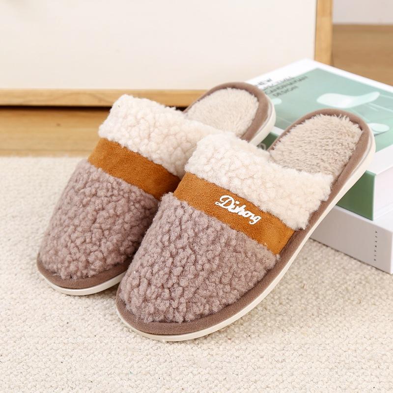 Cotton slippers women's men's thick bottom non-slip autumn and winter velvet outer wear home warmth student dormitory couple slippers men