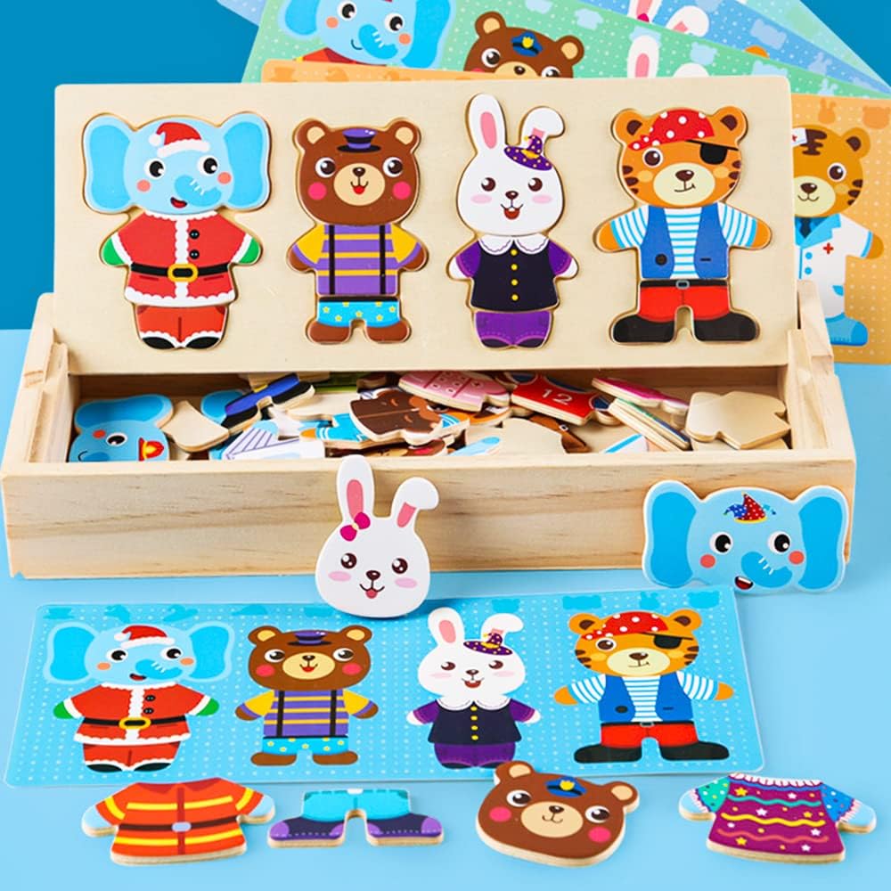 

Wooden Dress Up Puzzles Montessori Toys Animal Bear Change Clothes Jigsaw Puzzle Box Matching Games Dressing Kid s Travel Set