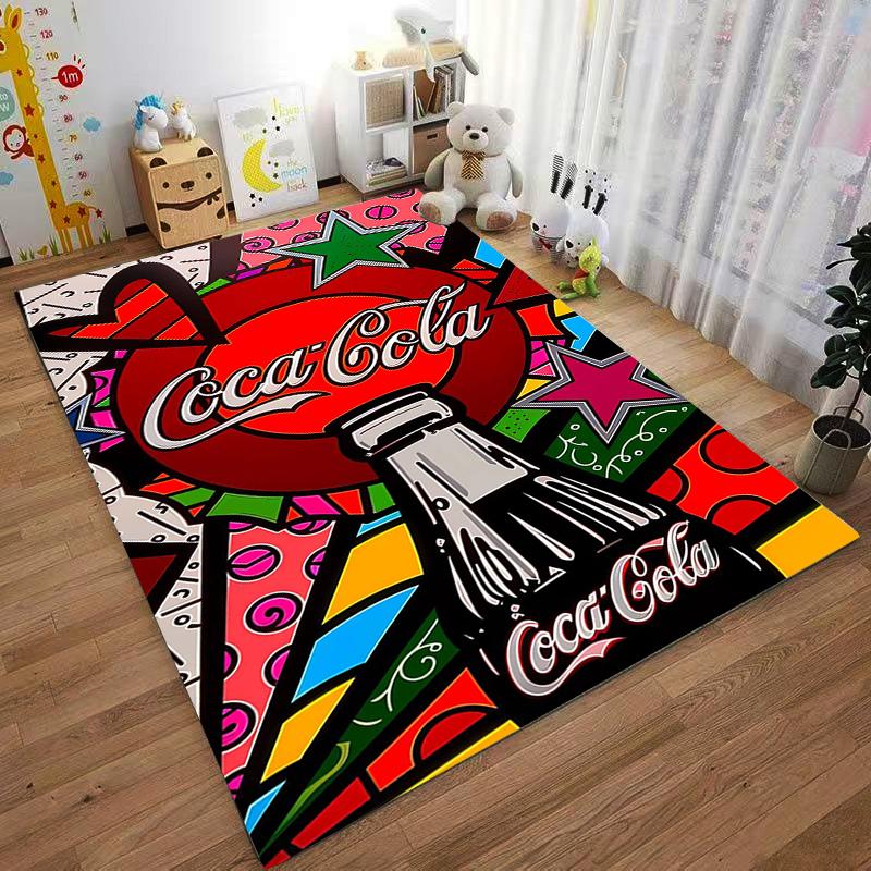 Colorful Pop Art Carpet with Coca-Cola Logo Bottle and Stars Design Suitable for Use As an Anti-slip for Living Room Bedroom Sofas