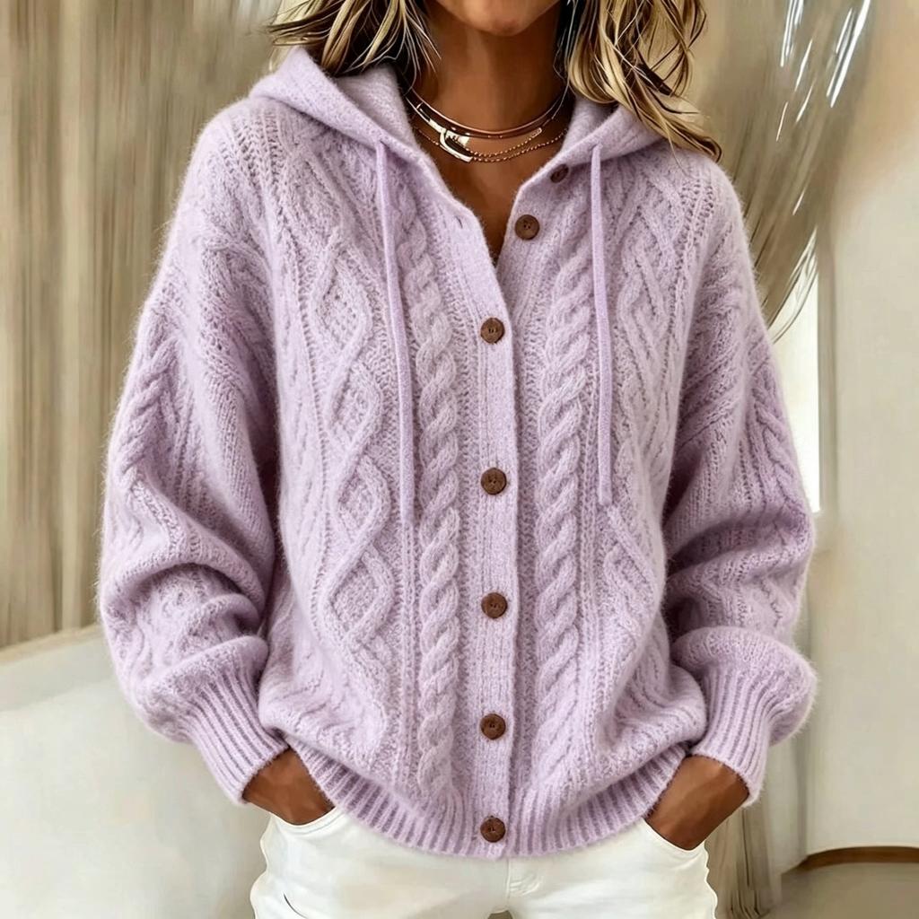 Damski sweter kardigan z warkoczowym splotem, zapinany na guziki, oversize, na jesień i zimę