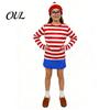 Costume Gioco di Ruolo per Bambini Adulti Halloween Camicia a Righe Rosse Bianche per Adulti Bambini, Occhiali da Secchione Outfit per Festival Cappello Incluso, Uomini Donne Bambini
