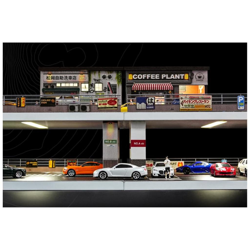 GarageLine Miniature Car Cafe Diorama Display Photography Streetscape Collection GL0004 1/64 Case, Background, Model, (green) [Used]