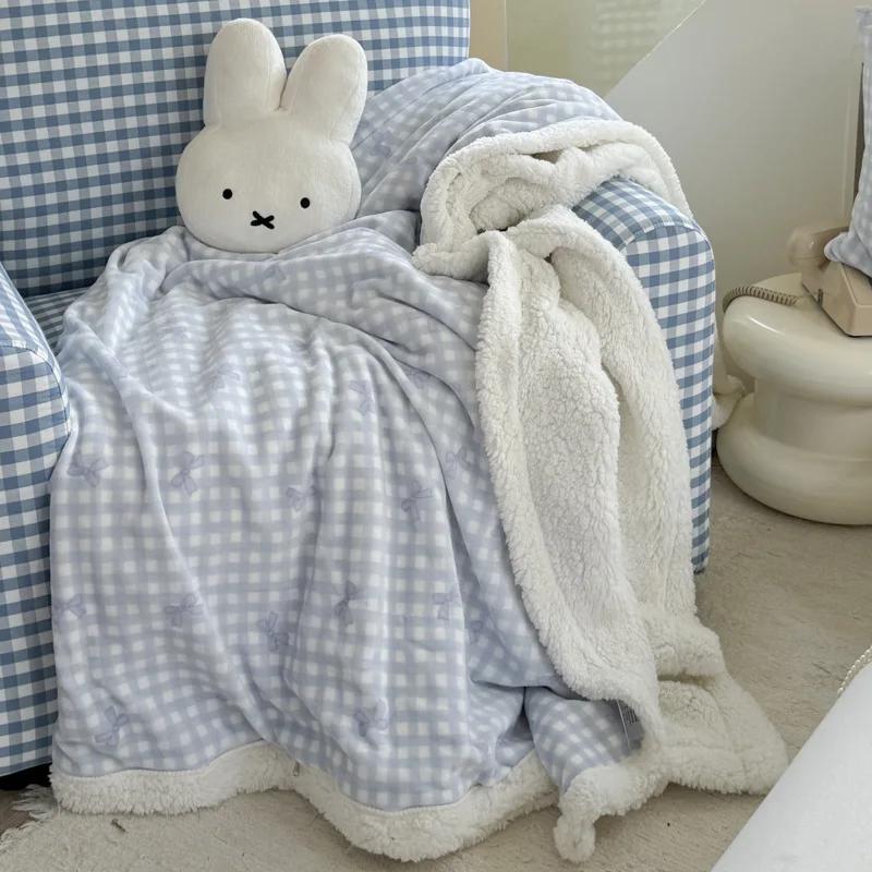 Cute Printed Milk Coral Fleece Cozy Blankets Warm Office Nap Sofa Air Conditioning Blanket Soft Shawl Quilt for Dormitory Home