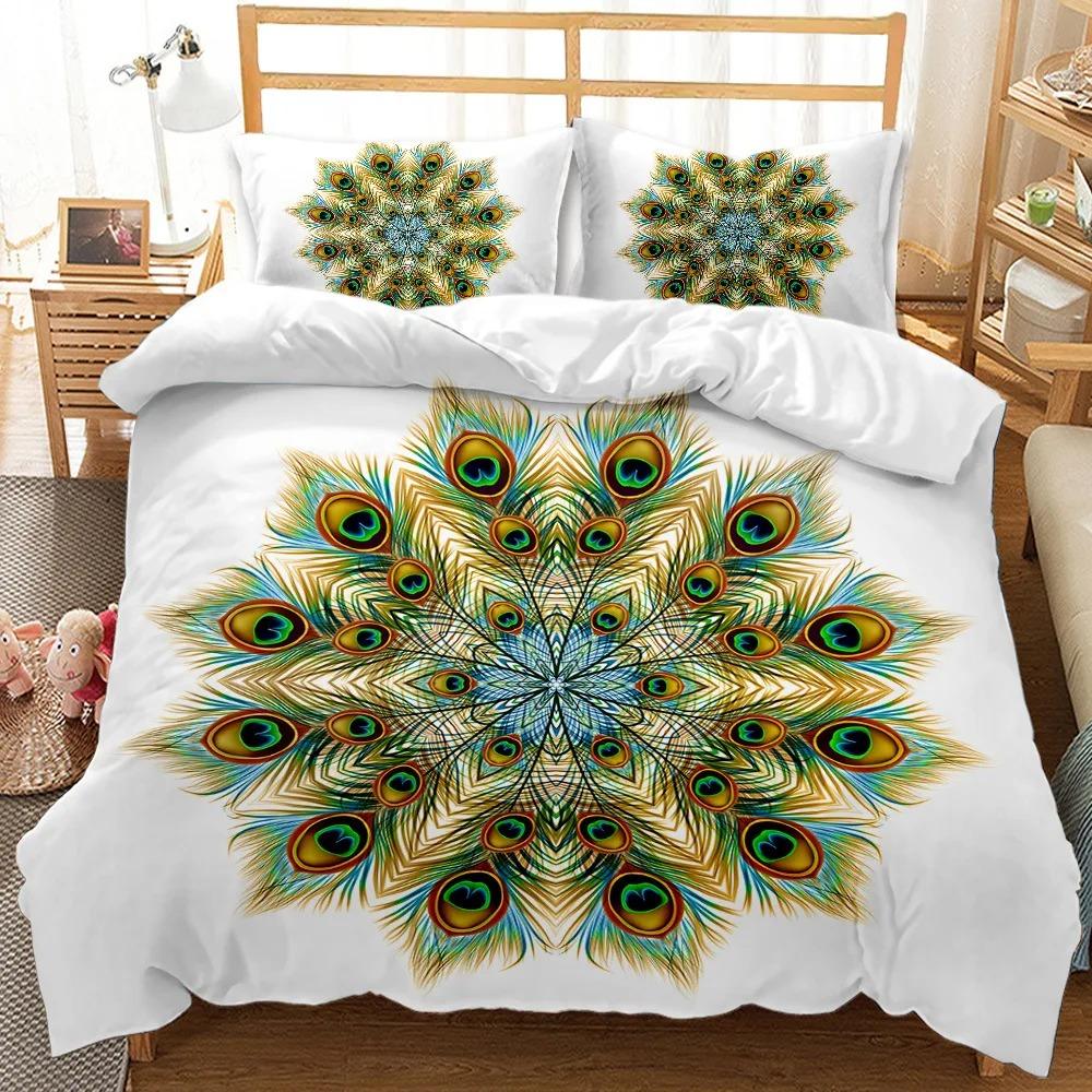 Peacock Feather Printed Decor Peacock Duvet Cover King Size Pretty Animal Pattern Bedding Set with Pillowcase for Girl Kid Adult