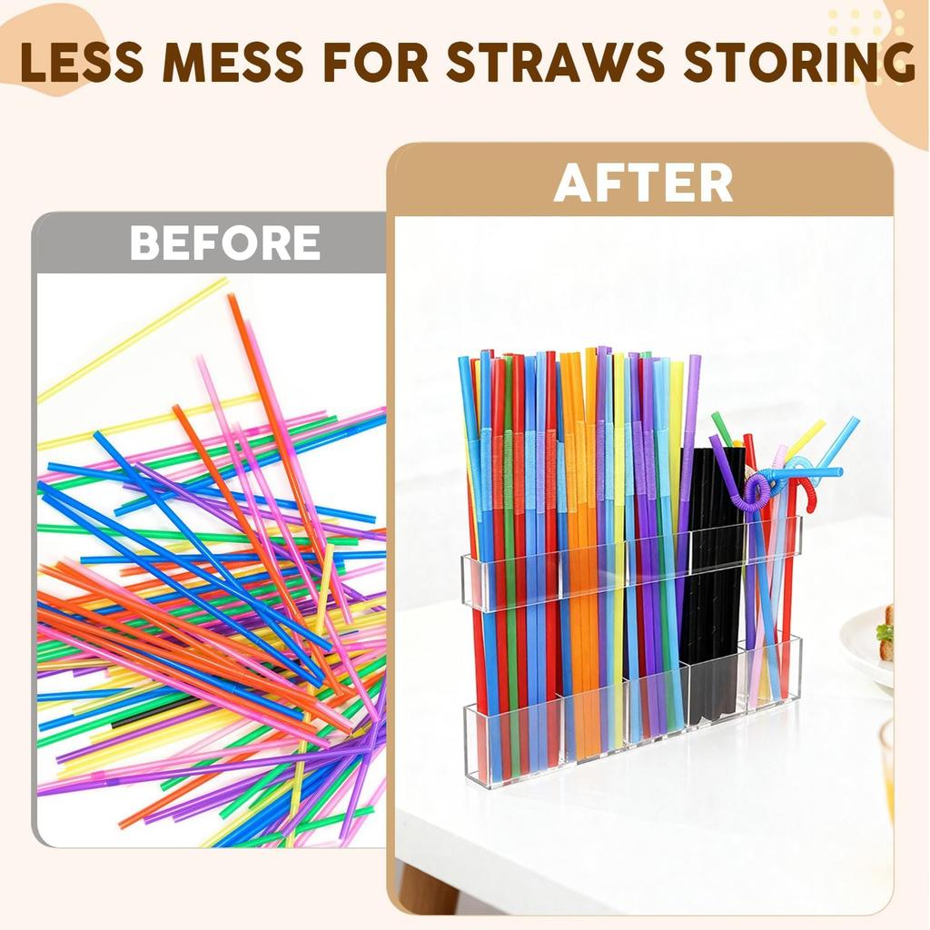 Clear Straw Holder for Cabinet Door, Acrylic Adhesive Straw Organizer for Saves Space Inside Cabinet Door & Kitchen Counters Storage