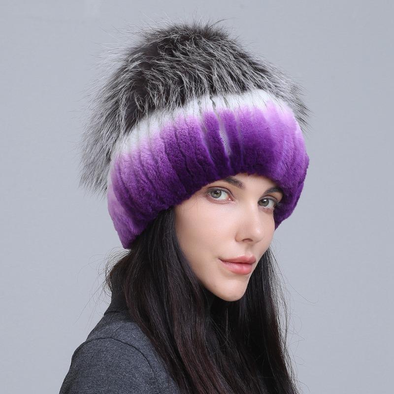 New fur hat Rex rabbit hat thickened versatile fox hair mushroom hat women's winter warm hat