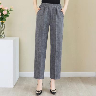 Summer Cotton Linen Pants Women Elastic Waist Classic Plus Size High Waist Trousers