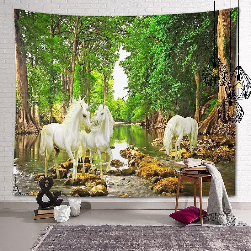 New Landscape Tapestry Tree Hole Window Beautiful Wall Cloth Green Forest  Background Painting