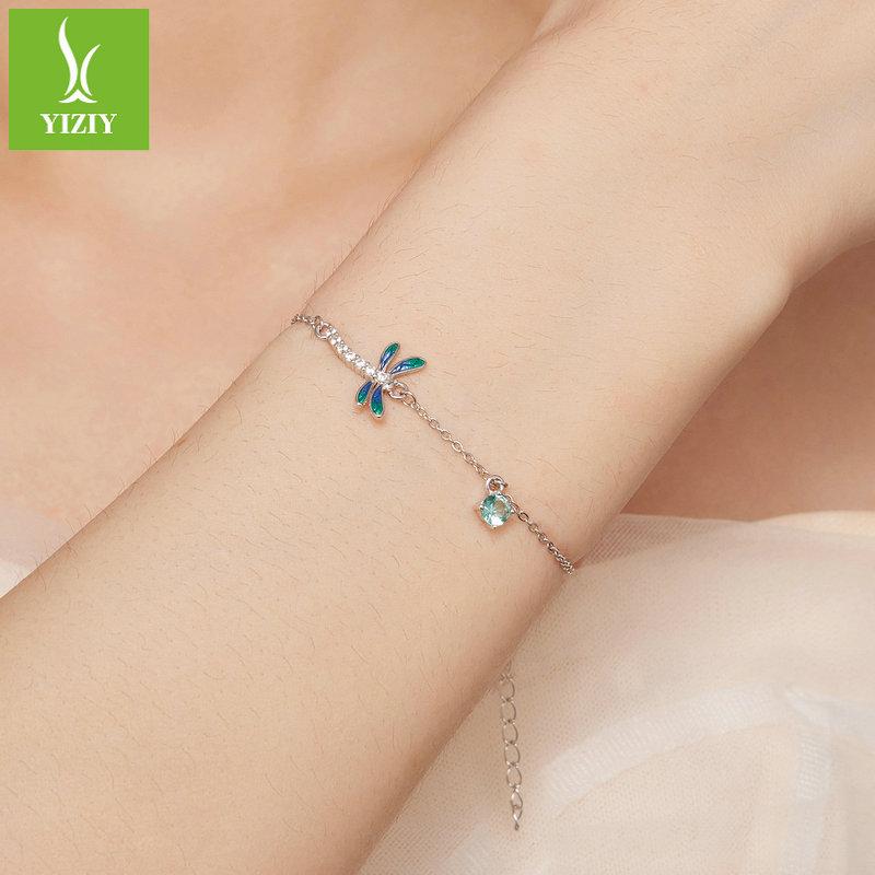 S925 Sterling Silver Dragonfly Bracelet, Spring Wind Blue Oil Dripping Insect Bracelet Jewelry Bsb112