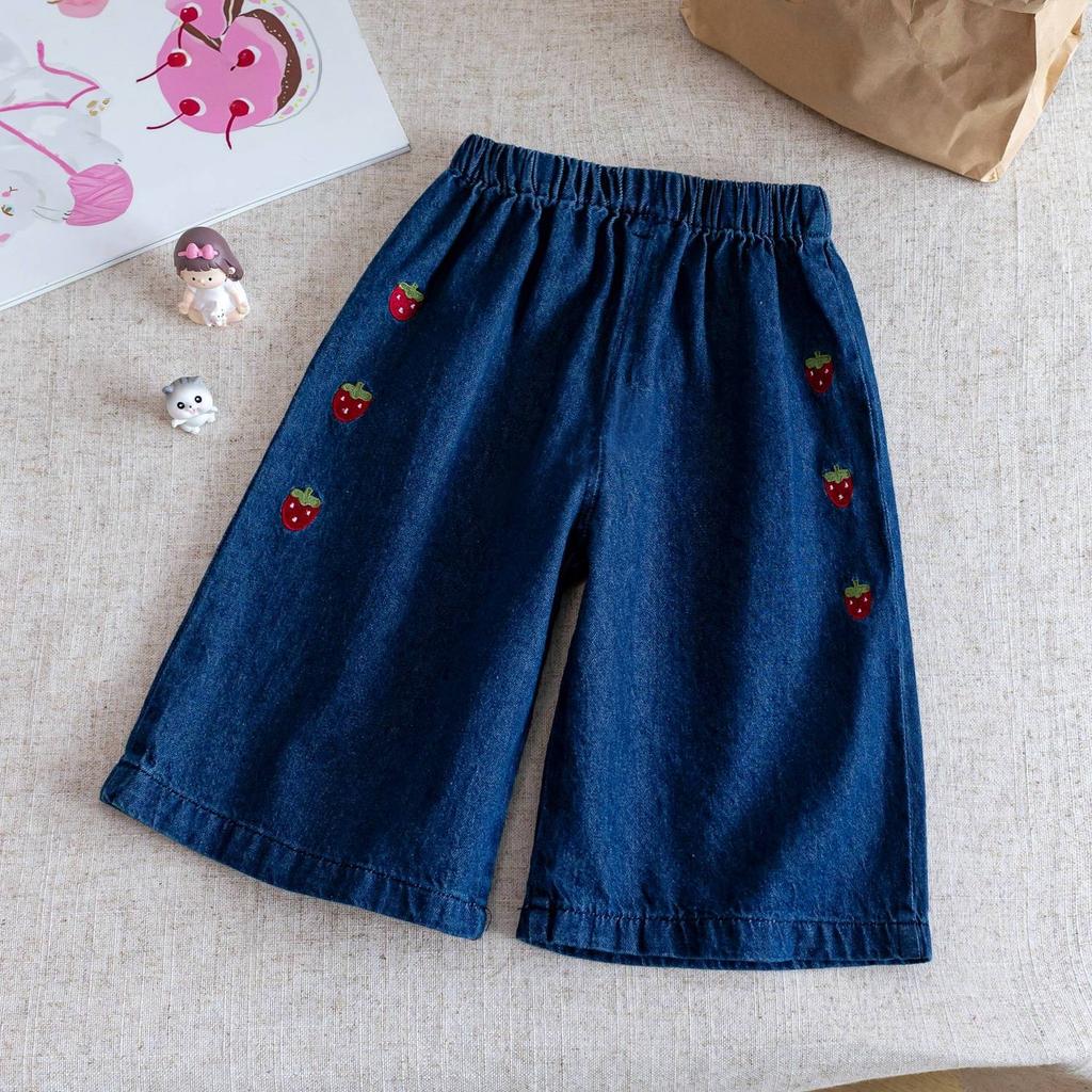 Summer Vest Set for Girls Baby Denim Wide Leg Pants Two Piece Suit Cotton Blend Cute Style Children's Clothing Kids' Outfits