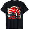 Japanese Ukiyo Style Tuxedo Cat Graphic Tee Mount Fuji Cherry Blossom Print Casual T-Shirt