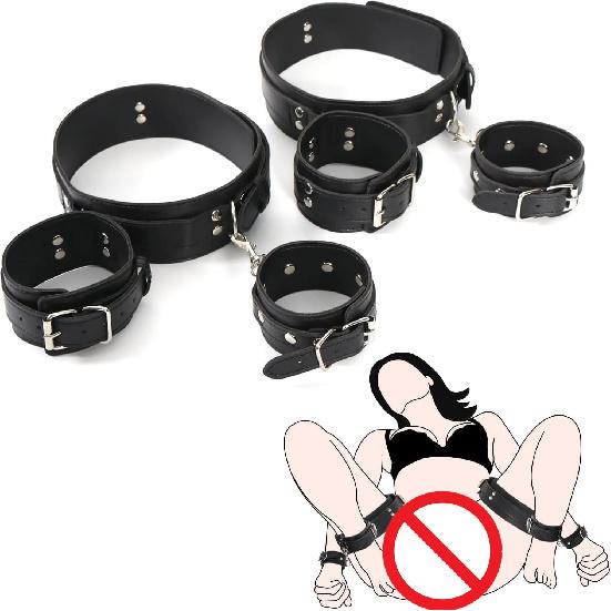 BDSM Bondage Wrist Thigh Cuffs and Ankle Sex Restraints Set Adjustable Leg Straps Handcuffs Couple Beginner SM Game Play