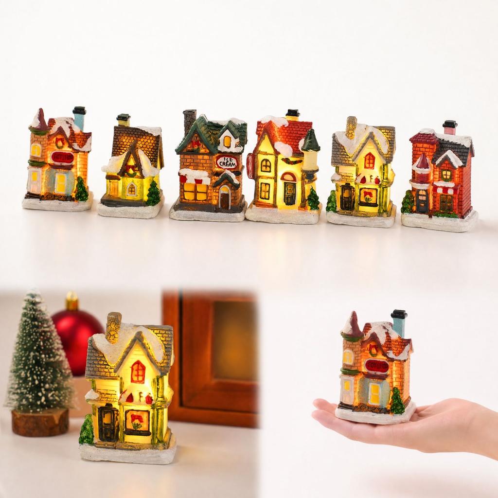 Lighted Christmas Village House Resin Snow Scene for Winter Holiday Tabletop Bookshelf Decor Gift