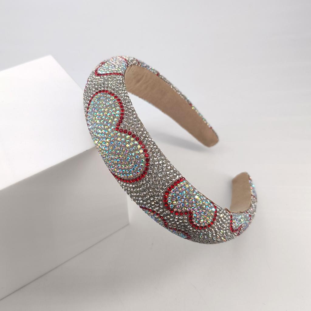 Baroque Heart Pattern Rhinestone Sponge Pad Headband Girls Women's Colored Rhinestone Adult Plastic Hairband Accessories