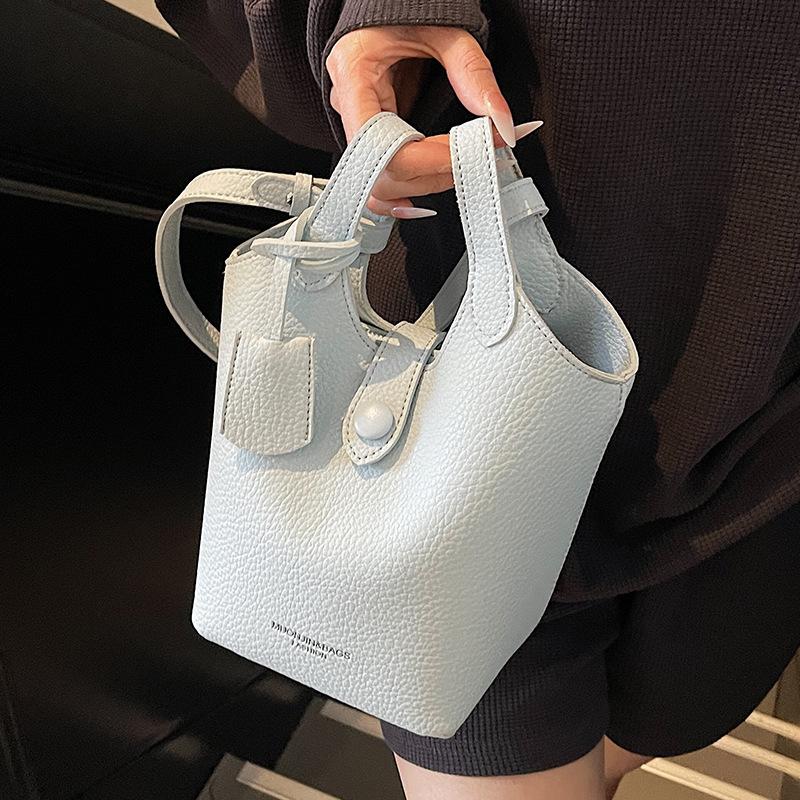 Fashion New Design Korean Simple Lychee Pattern Bucket Bag Women's Commuter Casual Versatile Commuter Messenger Bag