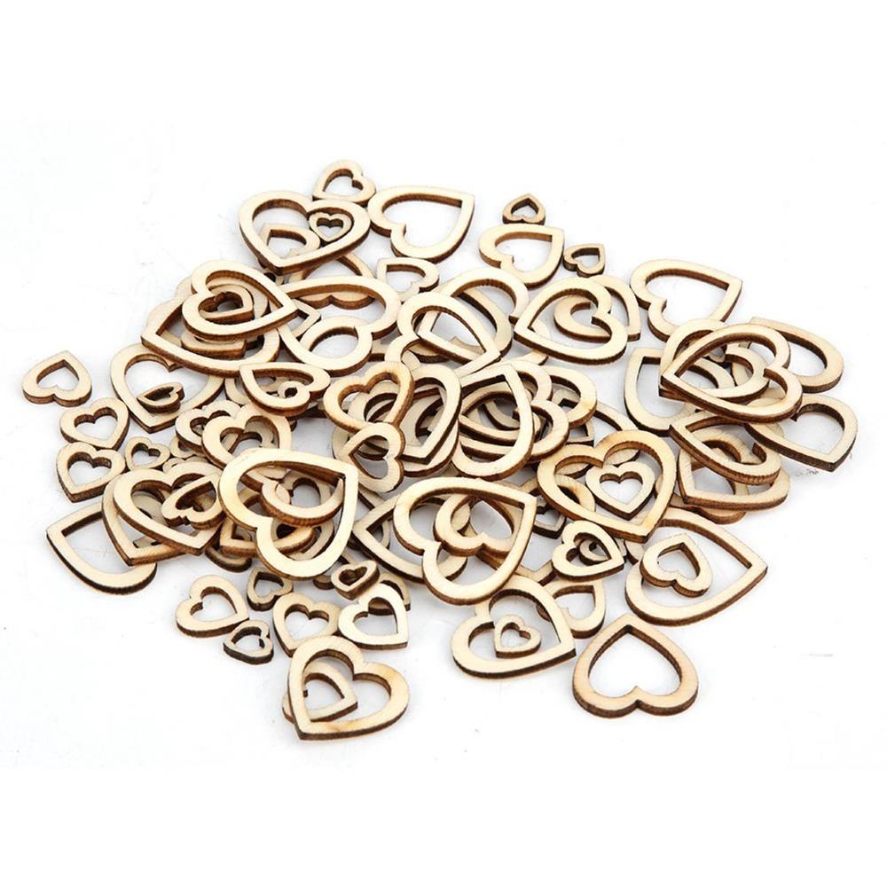 

200pcs Craft Supplies Natural Wood Hollow Heart Shape Wood Handmade Multiple Sizes Wooden Crafts Hollow Love Heart DIY Crafting прозрачный