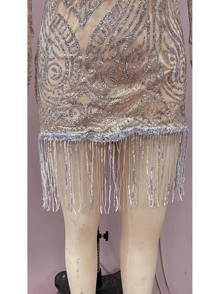 Rochie Midi Commuter de primăvară 2025, europeană și americană, cu ciucuri de paiete aurii