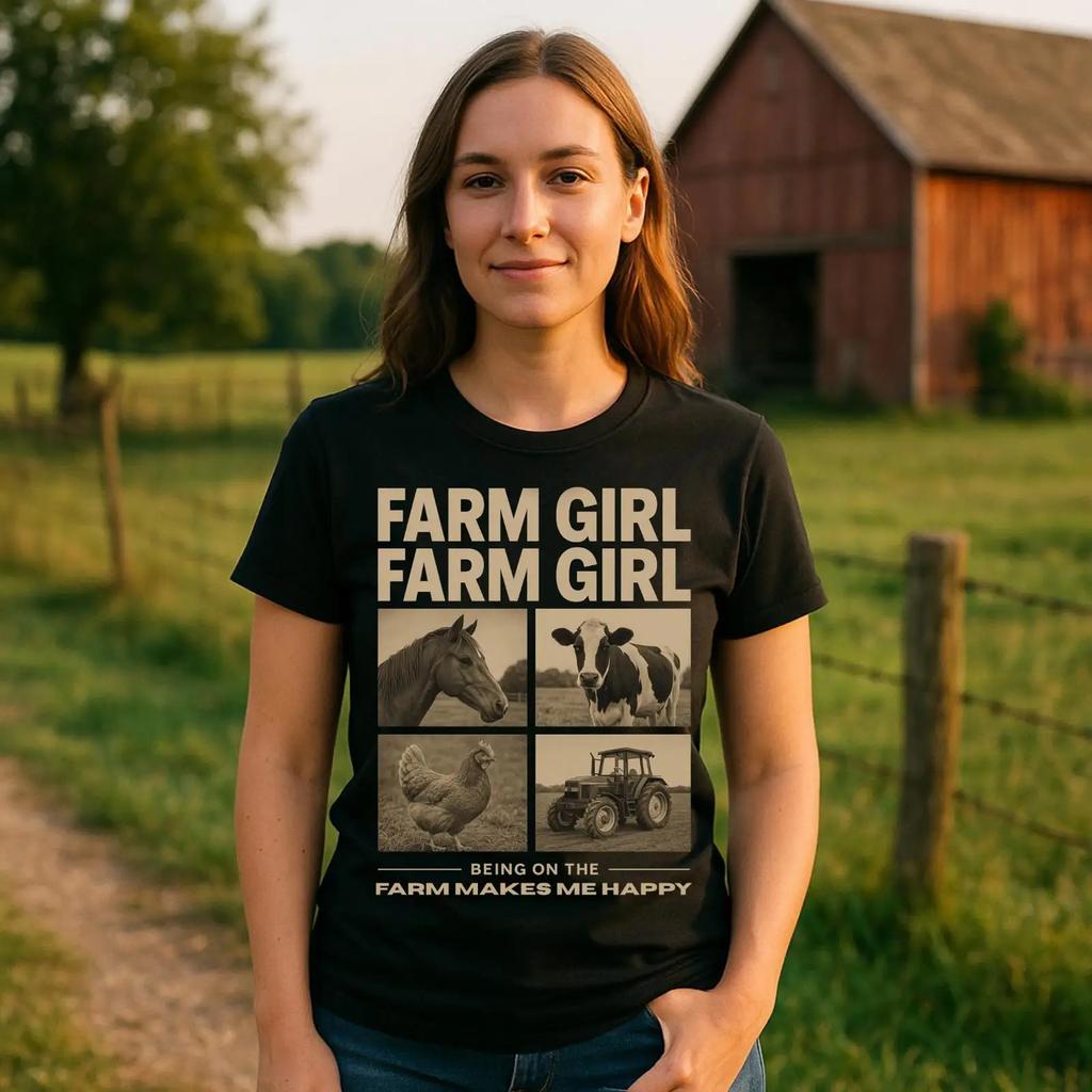 Farm Girl T Shirt Retro For Unisex Horse Cow Chicken Tractor Country Life Vintage Comfortable Versatile Stretched Casual