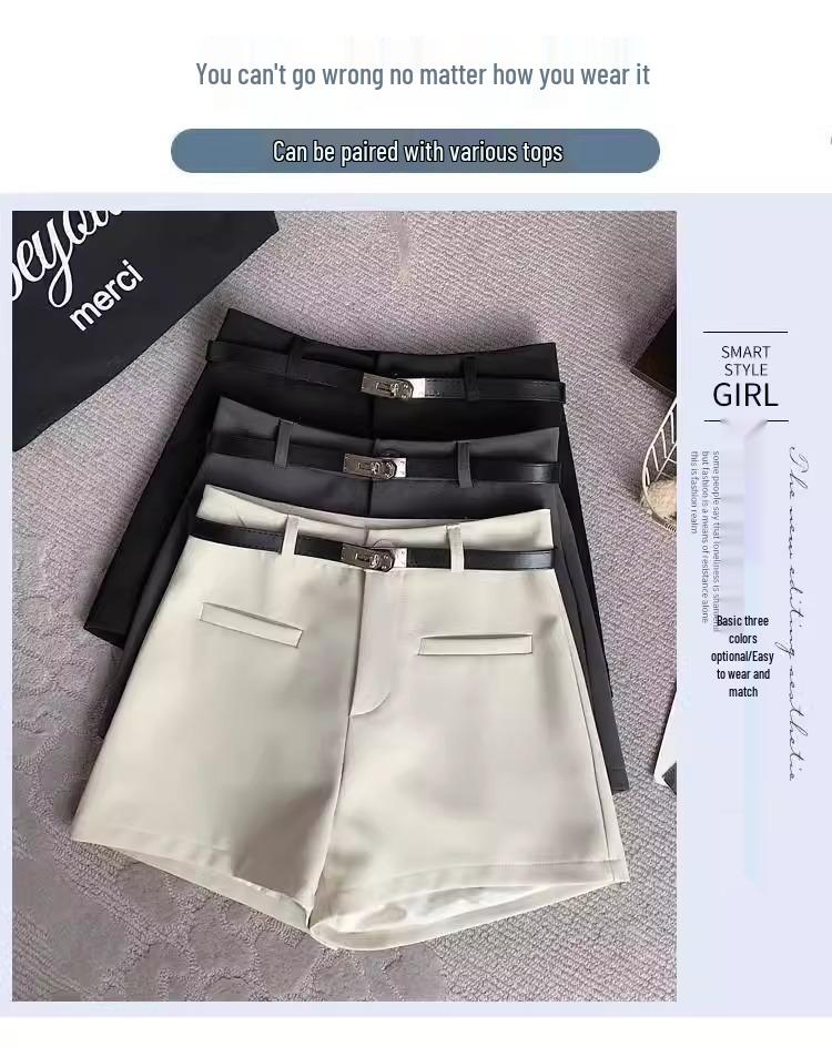 2025 New Korean Style Women's High Waist White Summer Shorts, Slimming Wide Leg Casual Pants