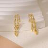 14k Gold Plated Triple Huggie Stud Earrings Cute Statement Chain Earring Dainty Drop Earrings for Women Trendy Jewelry