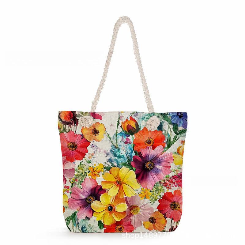 Multifunctional Flower Printed Thick Rope Shoulder Beach Bag 7578 KTB