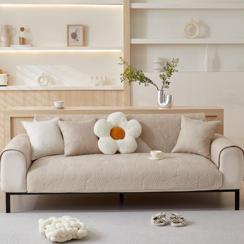 Nordic Simple Solid Color Sofa Cushion Four Seasons Pure Cotton Fabric Non-Slip Cotton Seat Cushion Universal Modern Sofa Cover Towel