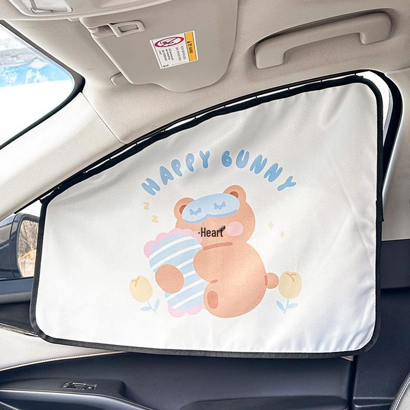 Cartoon Summer Car Sunshade: Cute Heat-Insulating Blackout Curtains for Baby's Side Window Protection