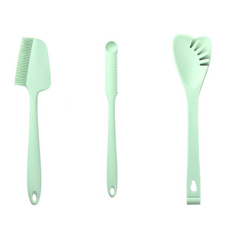 

Baking Tool Set of 3 High Temperatures Safe Scrapers Soft Silicone Design Ergonomic Grip Efficient Food Preps Utensils зелений