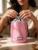 GUCCI Pink Satin Drawstring Cosmetic Bucket Bag Floral Lining Portable Travel Makeup Pouch Large Capacity Toiletry Storage Bag for Women