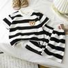 2026 Summer Children O-Neck Short Sleeve T-Shirt Suits Baby Spring Short Pants Two-pieces Set Stripe Cotton Suit for Girl Boy