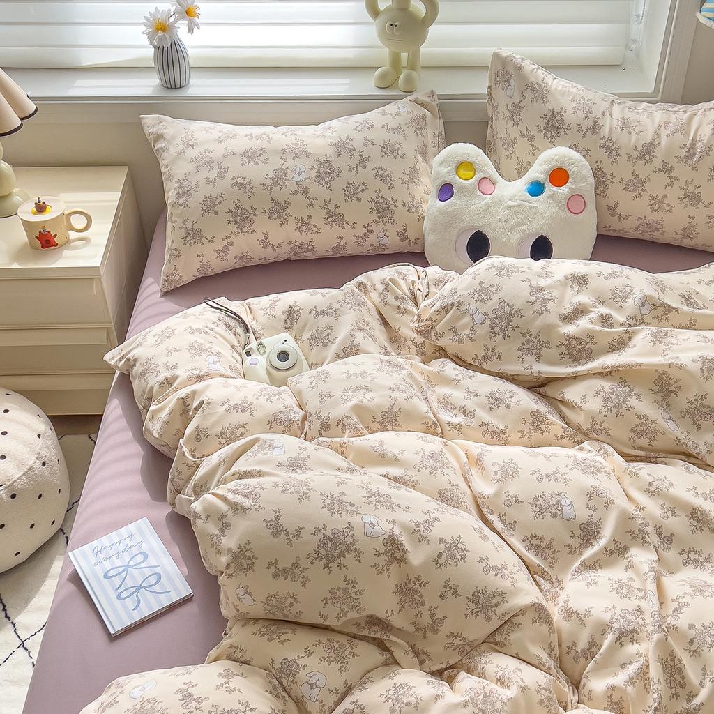 Thickened twill abraded four-piece set cartoon cute printed student dormitory bed sheet quilt set three-piece set