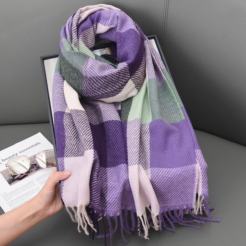 Imitation cashmere scarf women's autumn and winter classic plaid casual fringed student long shawl scarf