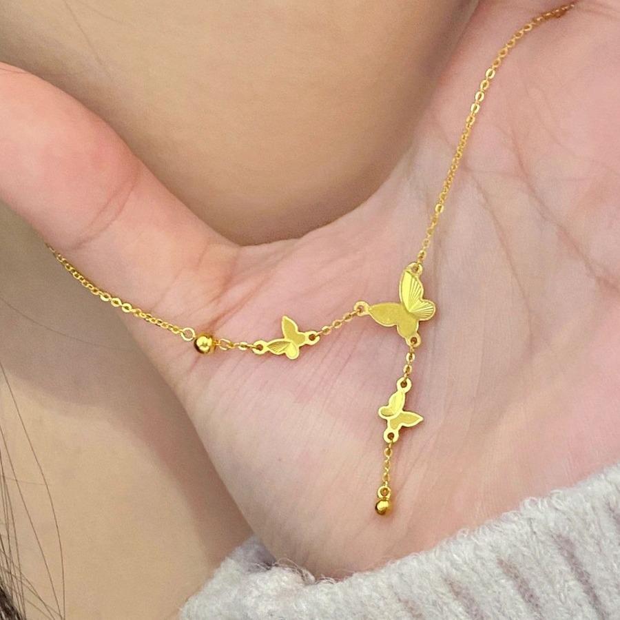 Titanium Steel Butterfly Tassel Necklace Minimalist Luxury Design Gentle Versatile Elegant Gold Tone Jewelry