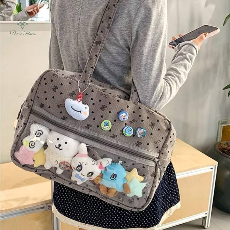 New Y2k Cute Large Capacity Ita Bag Lolita Girls Transparent Bag DIY Badge Display Shoulder Bag Fashion Comic Exhibition Handbag