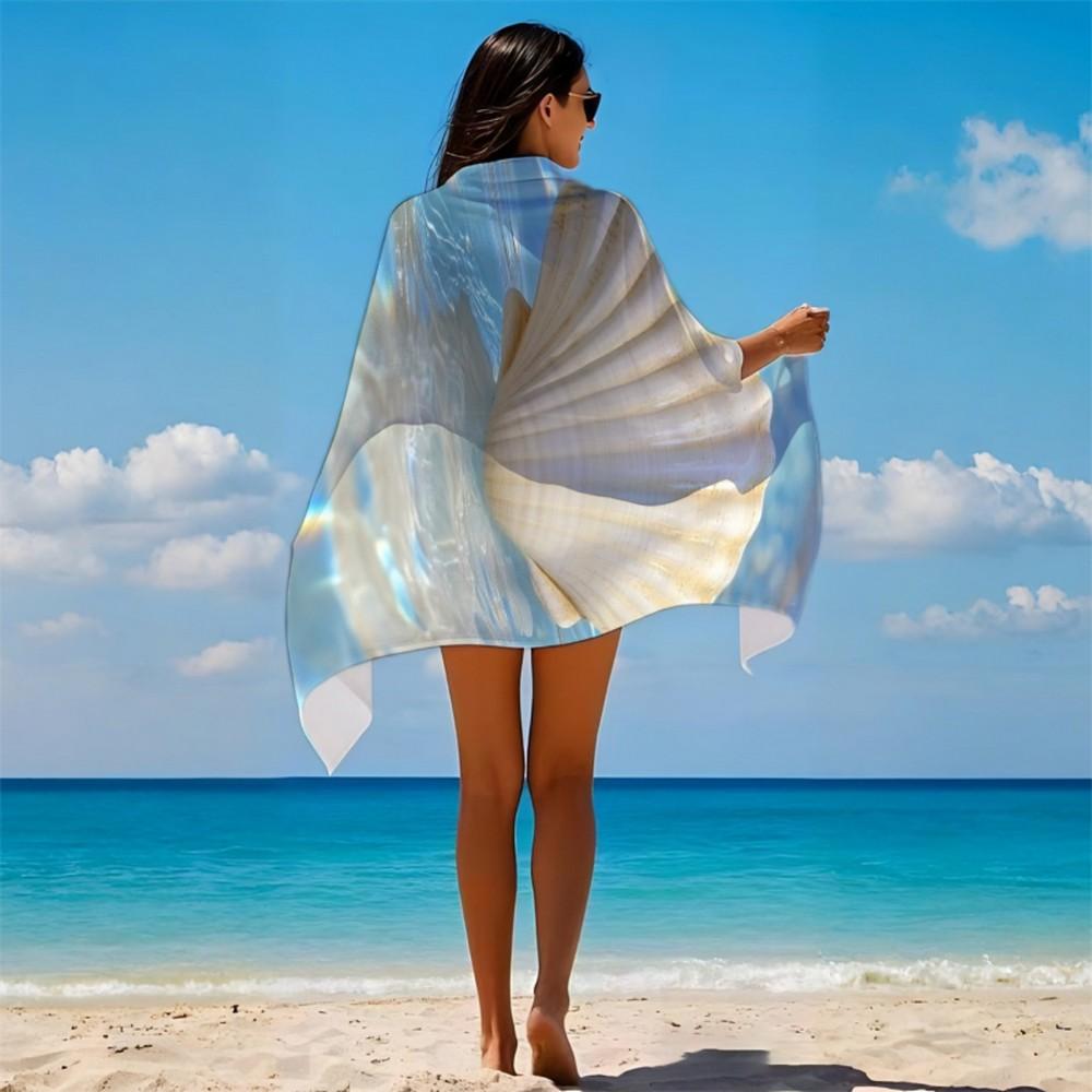 Jakobsmuschel Strand Szene Handtuch Gemustert Sonnenschutz und Winddicht Geeignet für Schwimmbad Camping Reise Decke