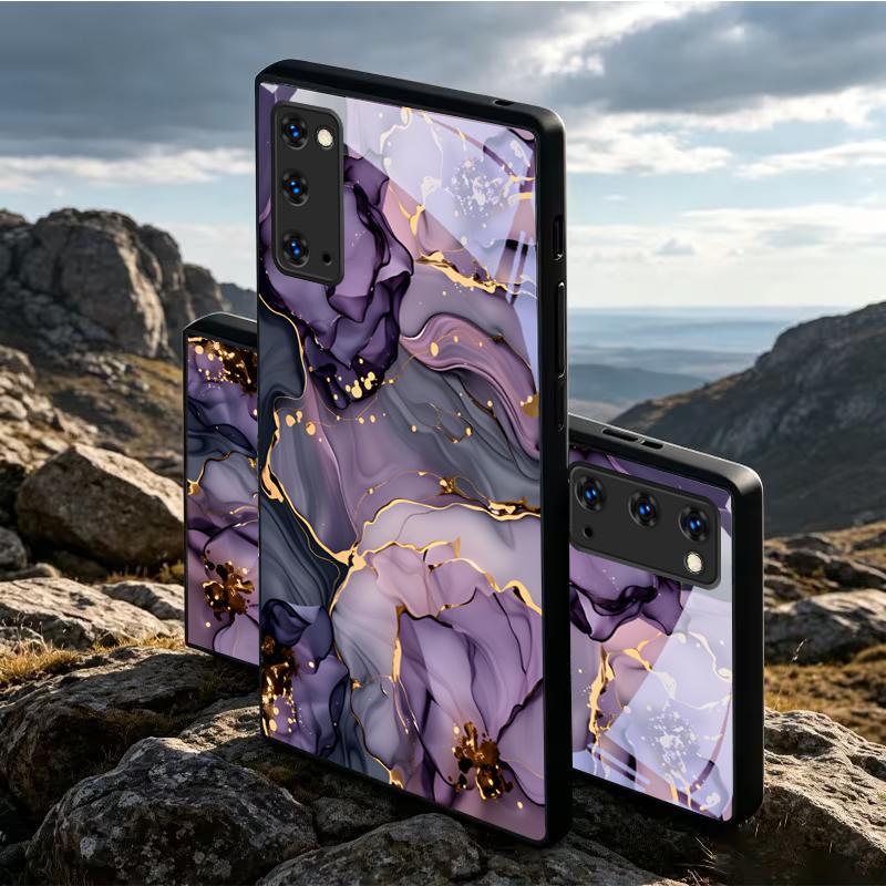 Amethyst Ink Floral Flow Black Glass Phone Case For Samsung Galaxy S20 S21 S22 S23 Plus S24 FE S25Edge S26 Ultra S25 20 5G Cover