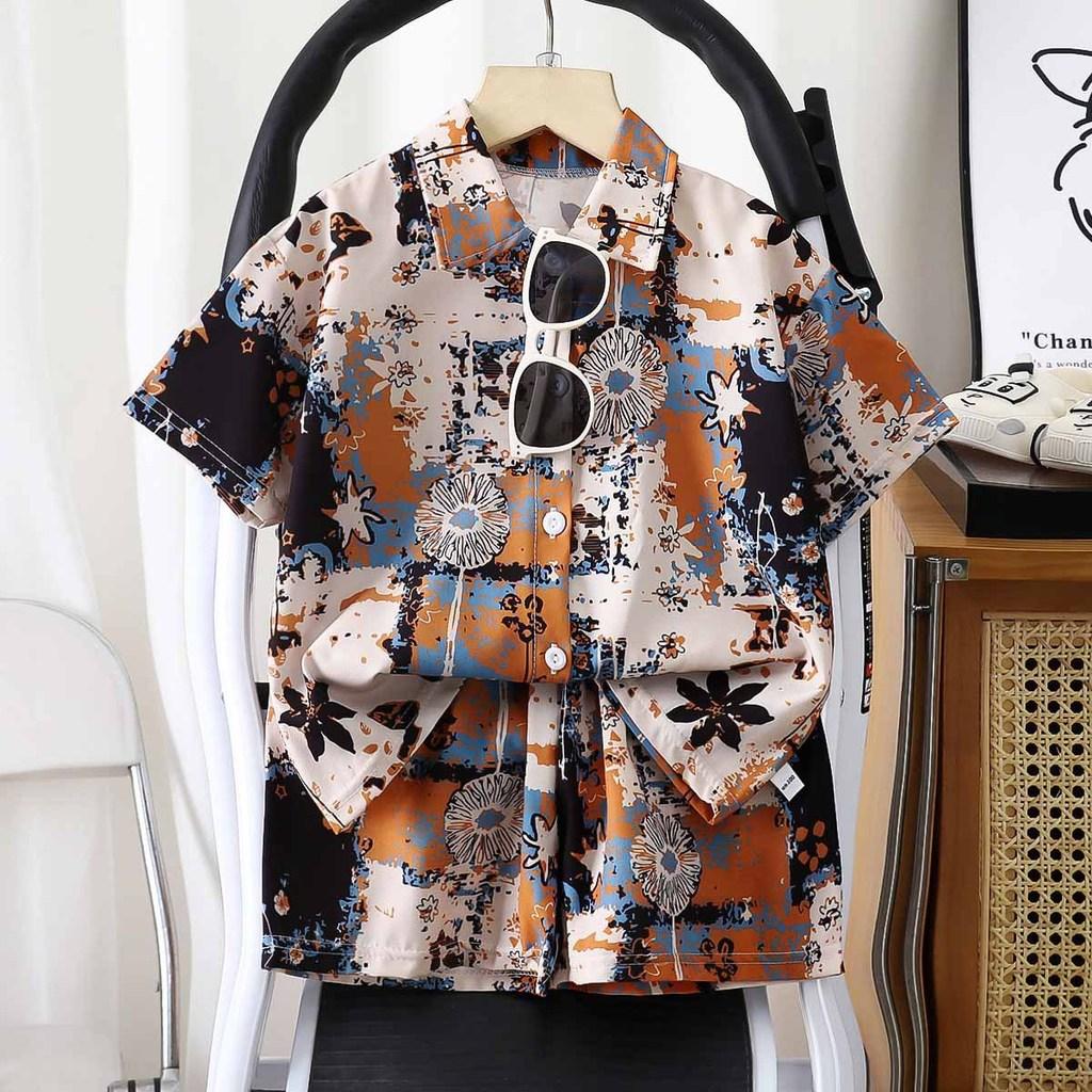 Summer Kids Cotton Blend Floral Shirt Shorts Set For Boys And Girls