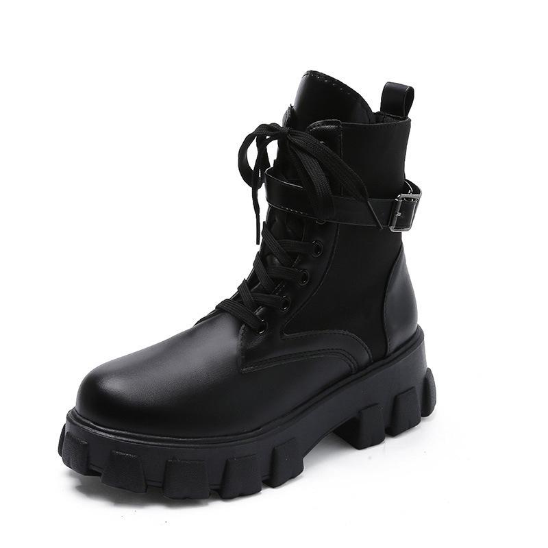 Thick heel thick low splicing short Martin boots new fashion round head front lace-up fashion boots women