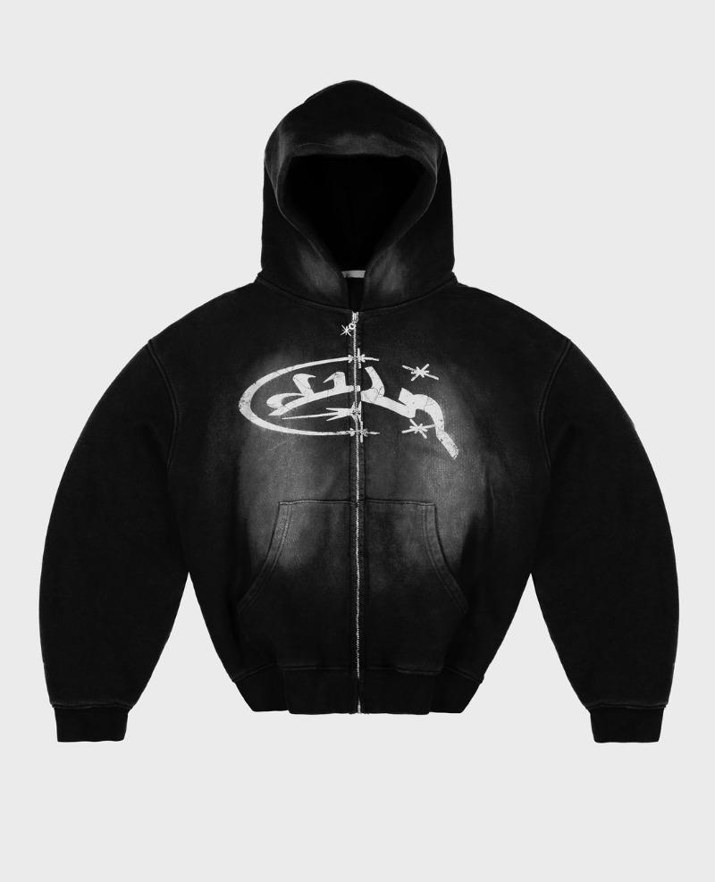 Zipper sweater ruffian handsome Internet celebrity hooded cardigan small bell letter new printed top jacket