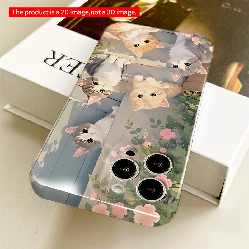2DFlat Cute Kittens on Garden Steps Phone Case All inclusive film hard iPhone case, compatible with iPhone 18 Pro Max 17 16 15 14 13 12 11