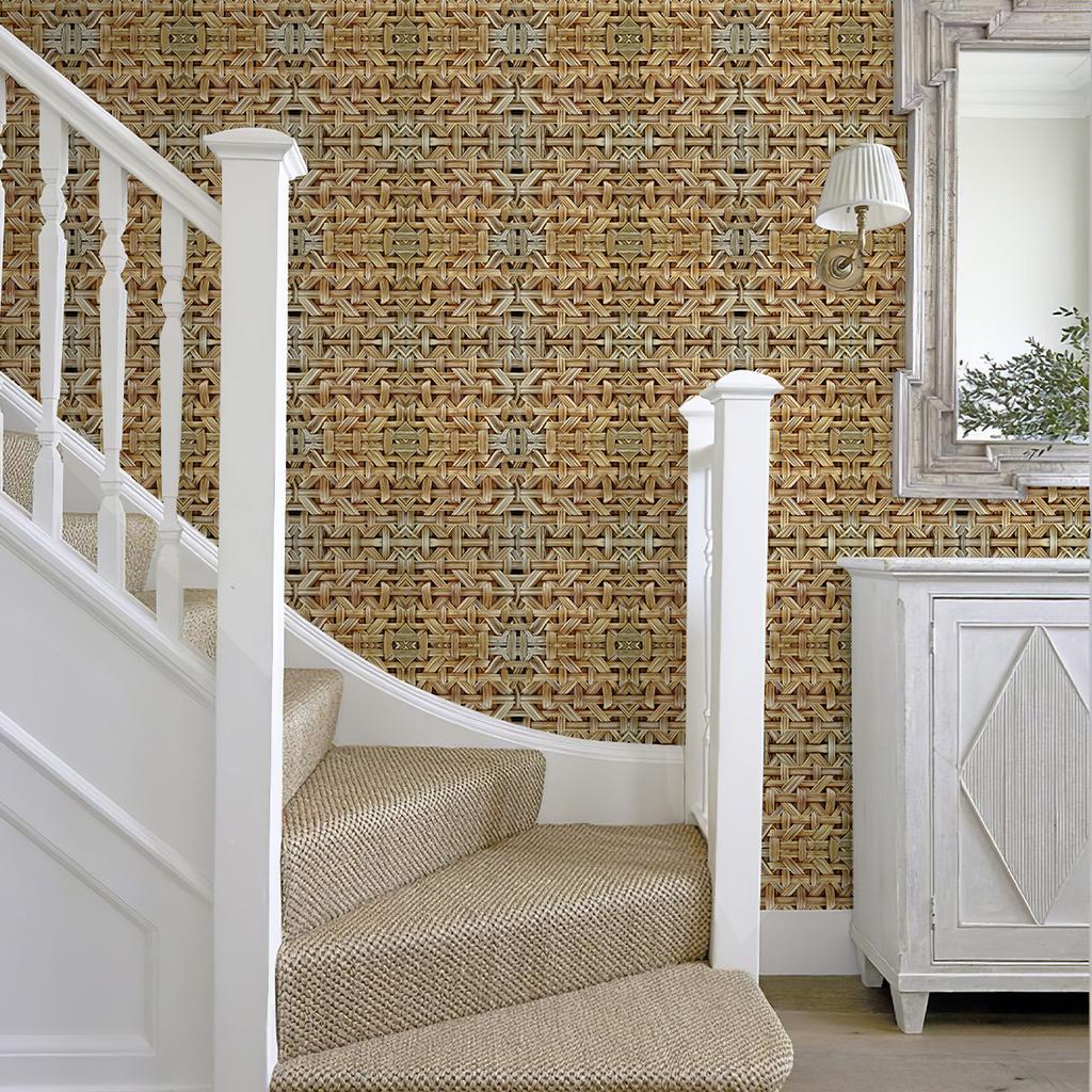 Classic Peel And Stick Rattan Wallpaper Brown Self Adhesive Vinyl Wall Decor Natural Waterproof Furniture Cabinet Sticker