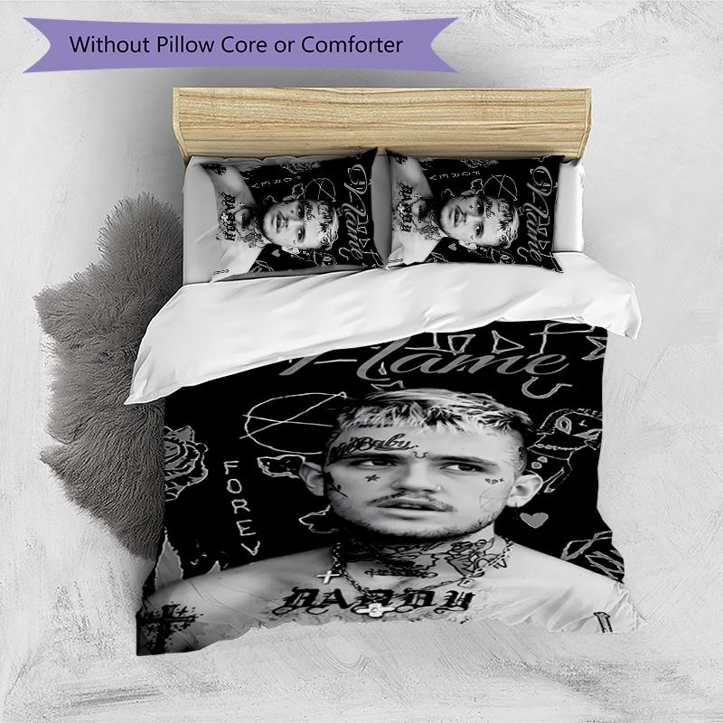 3pcs Custom Name Cartoon Lil Peep Bedding Set Duvet Cover Closure Includes 1 Duvet Cover & 2 Pillowcases for All Seasons Bedroom Decor