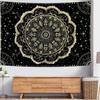 Black and Gold Mandala Tapestry Astrology Space Hippie Bohemian Floral Medallion Tapestry Wall Hanging Aesthetic Psychedelic