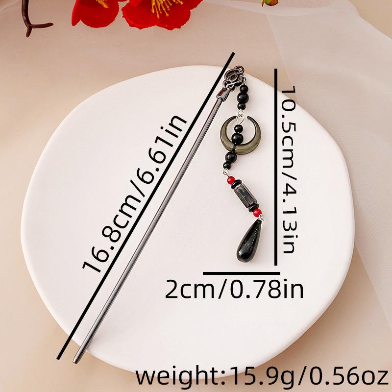 New Chinese Ancient Style Crescent Moon Tassel Tassel Hairpin Chinese Style Cheongsam Hanfu Water Drop Pendant Hairpin Cool Sense Hairpin